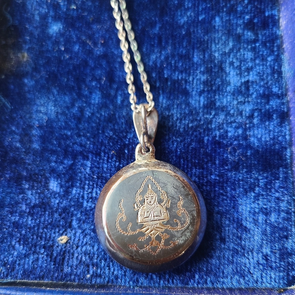 Nielloware sterling necklace with rare two sided charm